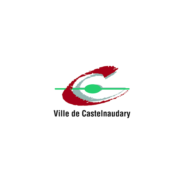 Logo Castelnaudary Tourisme : C rouge barré d'un trait horizontal vert